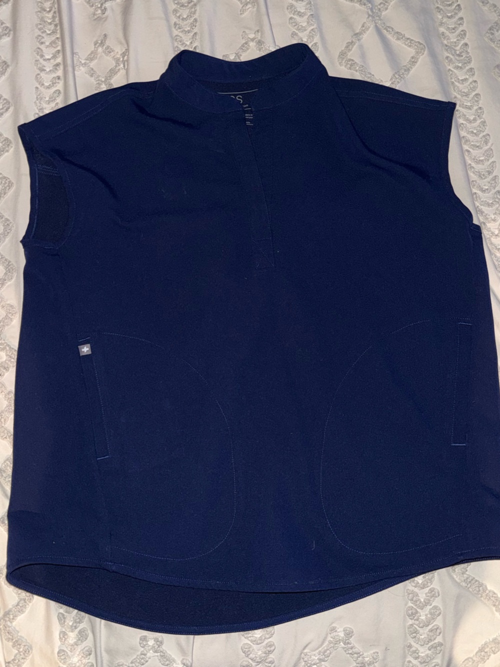 Figs Navy Blue Sleeveless Mock Neck Medical Scrub Top